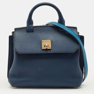 Mcm Milla Flap Two Tone Blue Leather Top Handle Bag